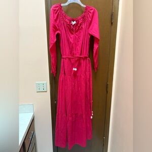 NWT Hale Bob pink long sleeve tassel maxi dress